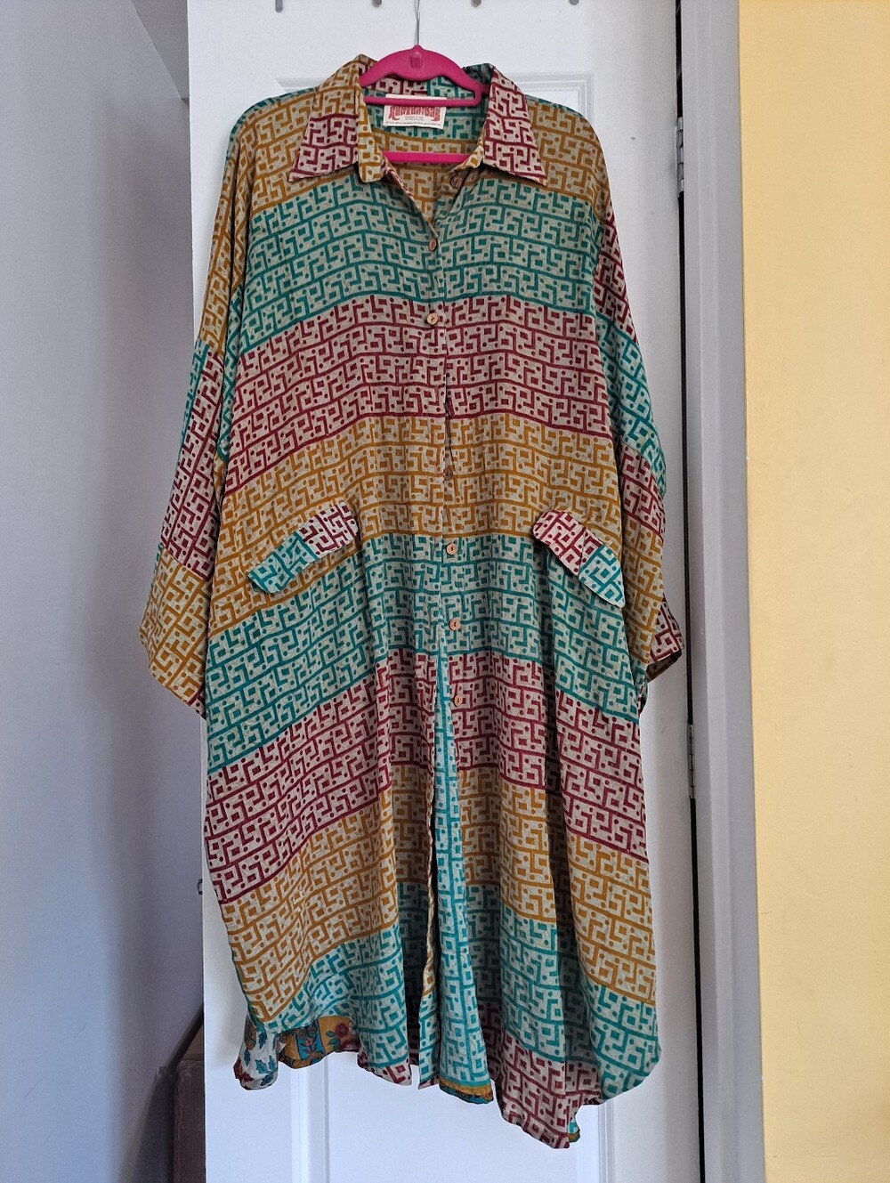 Kantha Bae Crepe Silk Free To Be Maxi Longsleeve Shirtdress